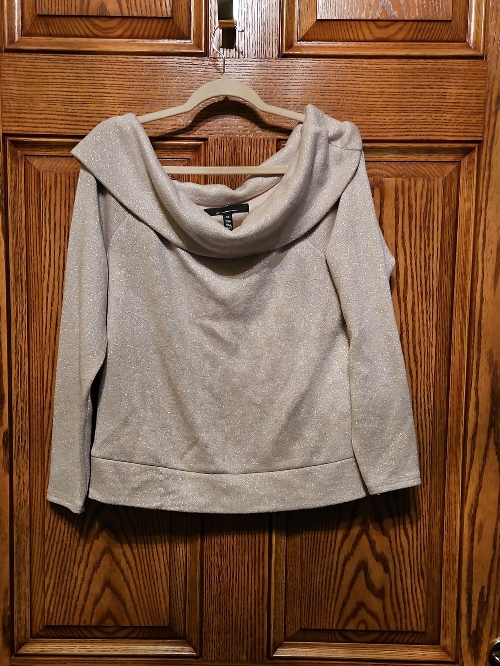Gold ShimmerWhite House Black Market Sparkle Off-the-Shoulder Cowl Sweater